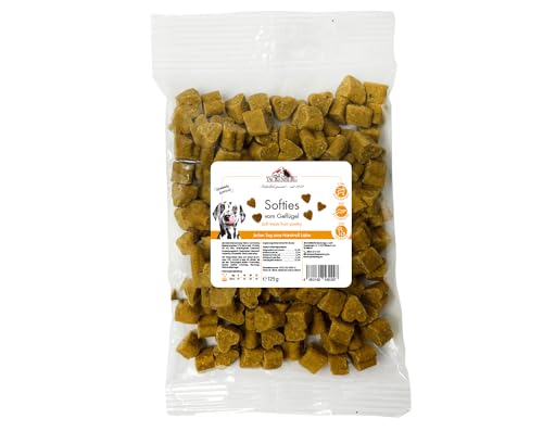 TACKENBERG Softies vom Geflügel für Hunde - leckerer natürlicher Kausnack in Premiumqualität - schonend getrocknet - zur Belohnung beim Training, als Snack oder Leckerli, 125 g