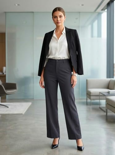 Image of Women's Formal Trousers | Stretch & Regular Fabric Options | Straight Fit Office Wear Pants with Pockets | Casual Trouser for Womens