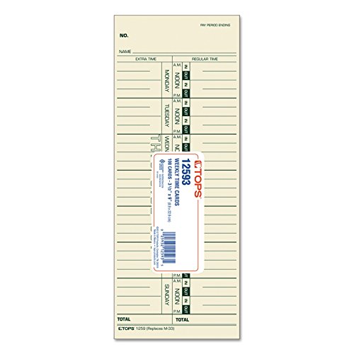 Tops Time Cards, Weekly, 1-Sided, Replaces M-33, 10-800292, 3-1/2" X 9", Manila, Green Print, 100-Count (12593) #TOP1