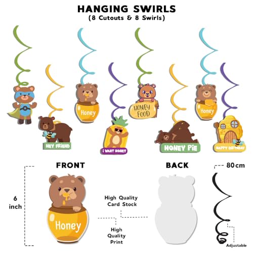 Image of Festiko Set of 16 Pcs Bear Theme Happy Birthday Swirls With Cutouts, Hanging Decoration Supplies, Bear theme birthday decorations
