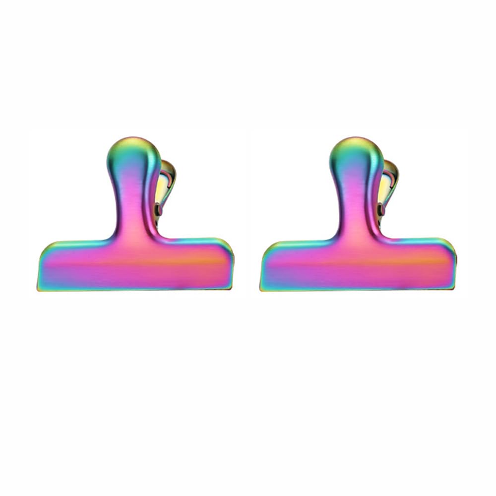 2 Pcs Metal Bulldog Clips, Metal Binder Paper Clamps, Stainless Steel Multifunctional Clips for Drawing Board, Pictures, Food Bags (Iridium, Large)