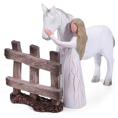 Pop Your Dream Horse Gifts for Girls Women, Embraces Horses Figurine with Fence for Horse Lovers, Sculpted Hand-Painted Resin Decor Cowgirl Equestrian Gifts Stuff
