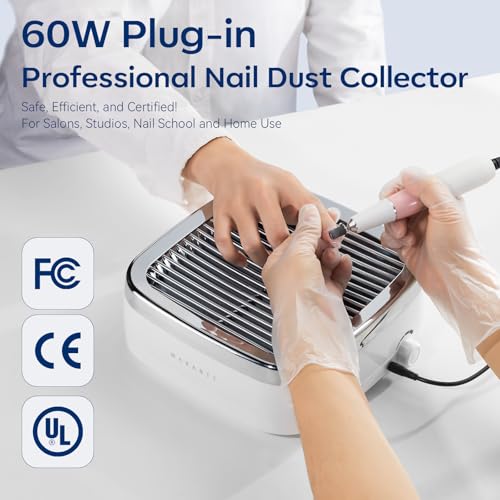 Makartt Nail Dust Collector: 60W Professional Nail Fan Dust Collector with Reusable Filter, 2 Powerful Suction, Adjustable Speed Nails Extractor Vacuum for Manicure Salon Home (Sylvie)