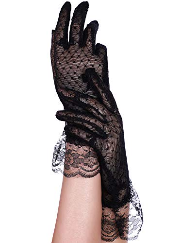 SATINIOR Ladies Lace Gloves for Women Tea Party Elegant Mesh Dress up Gloves for Halloween Prom Cosplay Opera Parties Wedding(Black)