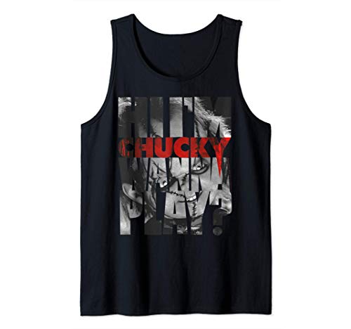 Child's Play Hi I'm Chucky Wanna Play Text Fill Camiseta sin Mangas