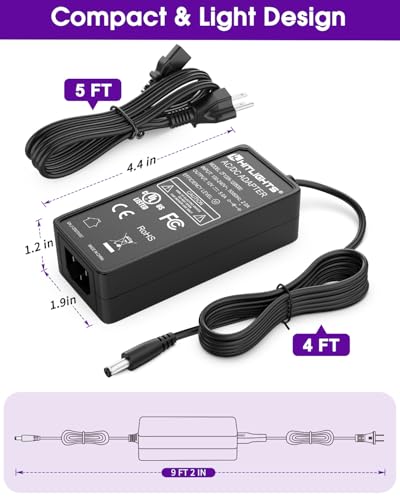 Image of HitLights 12V 60W Power Supply Adapter, UL-Listed 100-240V 50-60Hz AC to DC 12V 5A Transformer Charger Compatible with LED Strip Lights, CCTV & Other Low Voltage Devices