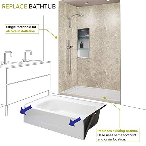 Transolid Flu6032L-39 Linear 60-In W X 32-In L Rectangular Concealed End Tub Replacement Shower Base With Left Hand Drain, Gray #TOP5