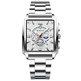 RORIOS 腕時計 メンズ 四角い 金属ベルト クラシック 男性用 ビジネスウォッチ 日付表示 クォーツ 生活防水 夜光 軽量 多機能 おしゃれ 仕事 通勤 人気 シンプル 父の日 クリスマス プレゼント ホワイト