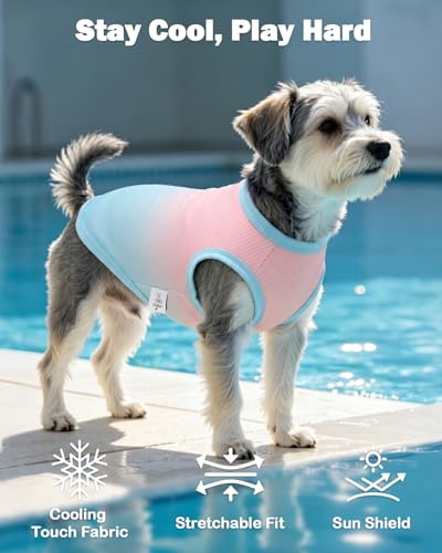 Image of CuteBone Ombre Dog Tank Top for Small Dogs, Cats - Tropical Summer Pet Vest - Breathable Ice Silk Cooling Shirt - Sun Protection, Photo, Casual Play, Walks
