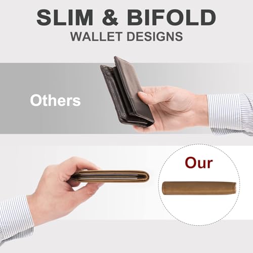 Image of Chelmon Slim Wallet for Men ID Window with RFID Blocking Front Pocket Minimalist Bifold Bussiness Card Holder Gift for Men