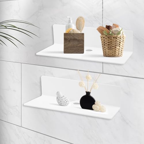 De 2,Estanterías De Pared Blanca En Acrílico,Estante Flotante Pared - Baldas Flotantes Sin Agujeros para Dormitorio, Baño, Cocina, Sala De Estar Y Oficina - Maximiza El Espacio Y Organiza con Estilo