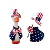Jwqqwdza 4th of July Mini Goose Costume, 7 Inch Desk Goose Outfits, Patriotic Clothes with Hat Independence Day Decor for Desktop Statues (A, One Size)