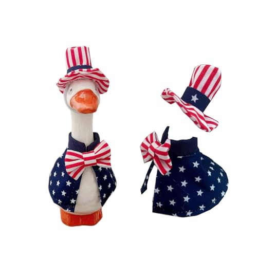 Jwqqwdza 4th of July Mini Goose Costume, 7 Inch Desk Goose Outfits, Patriotic Clothes with Hat Independence Day Decor for Desktop Statues (A, One Size)