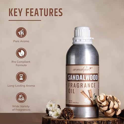 Image of Aromahpure Sandalwood Aroma Oil | 500ml Undiluted & Natural | Long-Lasting Scent for Aromatherapy, Candle & Soap Making, Diffusers, Room Freshener, Humidifier, Bathroom Revitalizer & Home Essentials