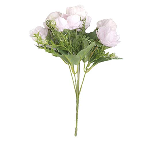 Cupcinu. Ramo de flores artificiales de seda de 5 ramas, 7 cabezas, para decoración de boda, paquete de 1 (morado) Cover