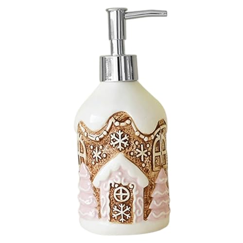 Obelunrp Christmas Soap Dispenser 350ML Ceramic Gingerbread House Hand Soap Dispenser Refillable Lotion Bottle with Pump for Lotion, Body Wash, Pump Bottle, Bathroom