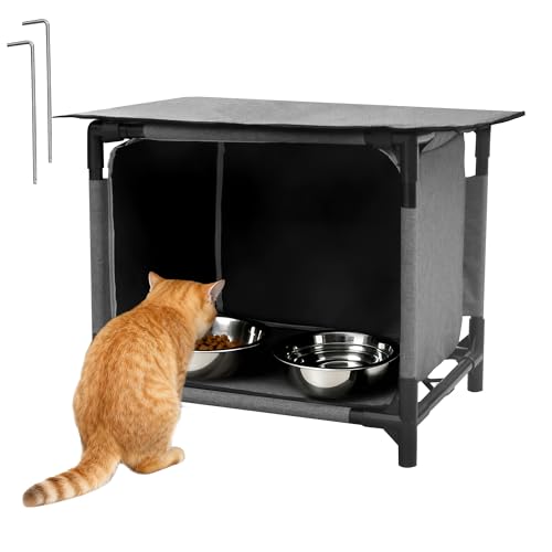 Waterproof Cat House for Outdoor Cat Feeding Station Weatherproof Outdoor Kitty Dining Room Cat Shelter for Stray, Feral Cats and Community Cats（No Bowl）