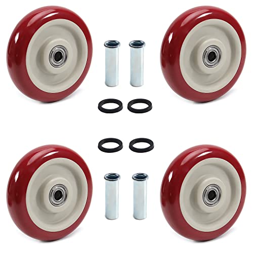 Juvielich 5 Inch 4Pcs Shopping Cart Wheels Polyurethane Caster Wheels Bearings Repair Kits, Heavy Duty 5