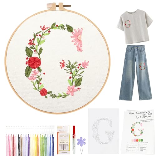 Image of Topapfo Alphabet Letter G Stick and Stitch Embroidery Stabilizers for Clothes, Beginners Embroidery Patterns Kit for Cothing T-Shirt Jeans Tote Bags Crafts
