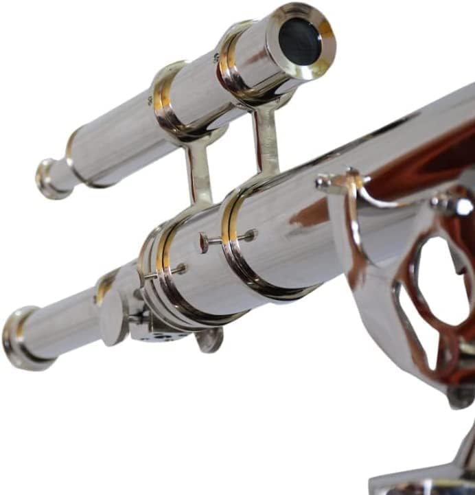 Miniatura 3 de Náutico Vintage Estilo Marino Diseño Doble Barril CromoNíquel Telescopio Y Marrón Antiguo Latón Piso De Pie Trípode Telescopio - Navirock
