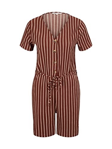 TOM TAILOR Denim Damen Jumpsuit mit Streifen 1031414, 29650 - Brown Beige Stripe, XL