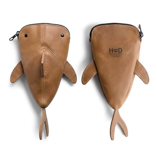 Image of Hide & Drink, Full Grain Leather Zipper Coin Pouch, Change Bag, Pencil Purse, Scissors Case, Shark Shaped Cable Holder, Wallet, Makeup, Stuffed Animal, Handmade, Single Malt Mahogany