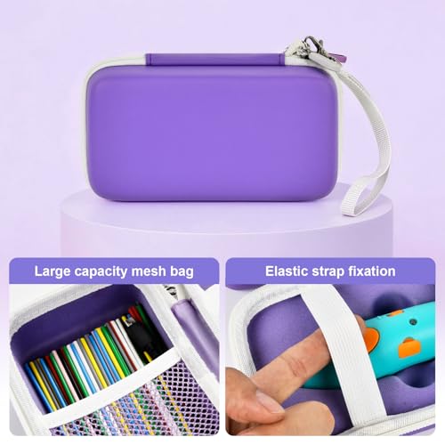 Image of ANKHOH 3D Pen for Kids Case, for 3Doodler Start+ Essentials, Purple | Portable hard EVA storage case with custom-fit base, mesh pocket and wrist strap for school and travel; case only