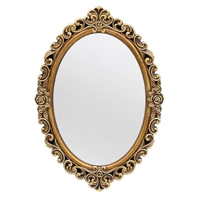OIGUMR Oval Wall Mirror Mirror Vintage Hanging Mirrors for Bedroom Living-Room Dresser Decor (Gold?Frame Size?15.7 x 11.2 inch)