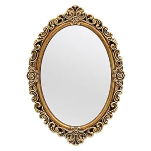 OIGUMR Oval Wall Mirror Mirror Vintage Hanging Mirrors for Bedroom Living-Room Dresser Decor (Gold；Frame Size：15.7 x 11.2 inch)