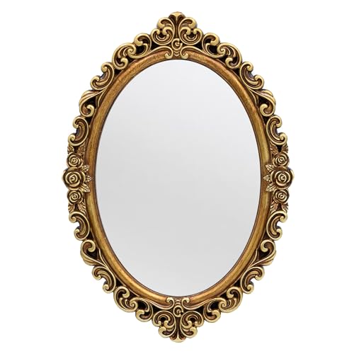 OIGUMR Oval Wall Mirror Mirror Vintage Hanging Mirrors for Bedroom Living-Room Dresser Decor (Gold；Frame Size：15.7 x 11.2 inch)