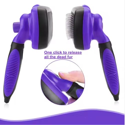 Image of Self-Cleaning Slicker Brush for Dogs & Cats - Deshedding Grooming Tool for Long & Short Hair - Blue