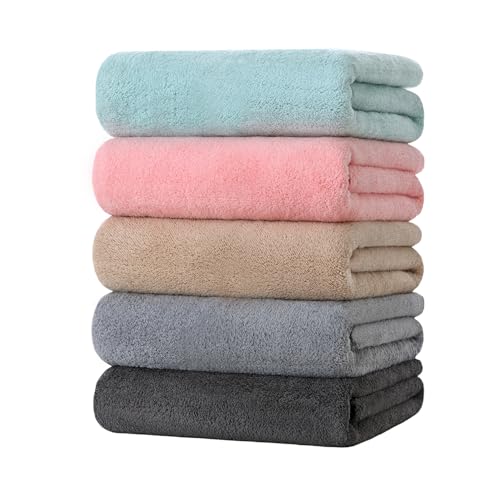 バスタオル 大判 5枚セット タオル マイクロファイバー 約60×120cm 吸水はやい ふわふわ 肌に優しい 柔らかい 抗菌防臭 毛羽落ちしない 風呂上がり 家庭用 プレゼント (5色)