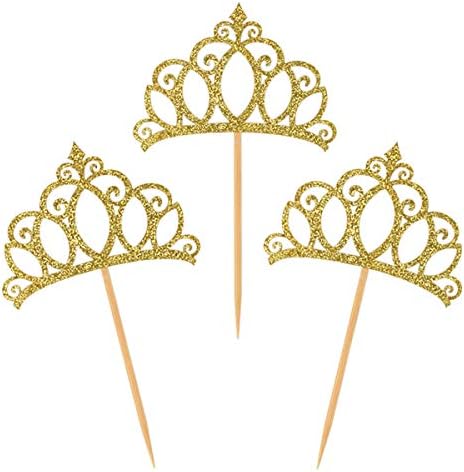 Donoter 24 Pieces Gold Princess Crown Cupcake Toppers Cake Picks for Birthday Baby Shower Party Decorations