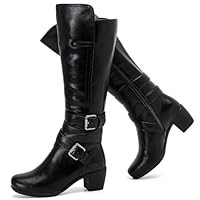 Ruiee Women's Knee High Boots Fashion Comfort Chunky Heeled Tall Boots Classic Pointed Toe Fall Winter Low Mid Heel Long Boots for Women.230303 Black LPU UKsize7