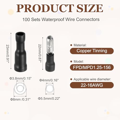 Terminales de crimpado termorretráctiles contra la humedad en conexiones de cables 22-16 AWG 2