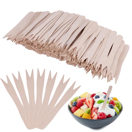Lot de 600 mini fourchettes à frites en bois de 85 mm - Fourchettes à frites biologiques jetables - Pour fête, camping, pique-nique, anniversaire, magasin...