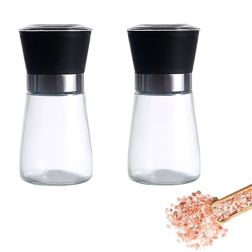 2er Set Gewürzmühle, Salz und Pfeffermühle, Verstellbarem Keramikmahlwerk, für Verschiedene Gewürze, Schwarz