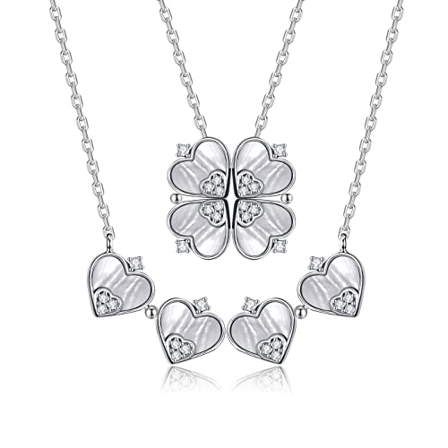 LEKANI Collares Mujer Plata 925 Colgante Corazón Trébol Cuatro Hojas Joyería Regalos Originales para Mujer Madre Mamá Abuela Esposa Cumpleaños San Valentín Día de la Madre Navidad Regalo Cover