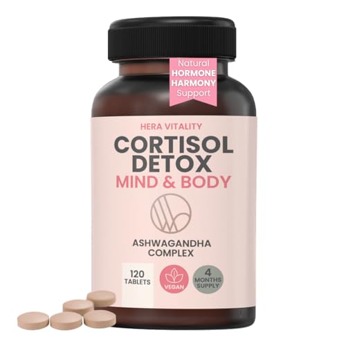 Ashwagandha Cortisol Detox 1000mg – Cortisol Reducing Supplement for Stress, Anxiety, Sleep, Hormone Balance, Energy & Focus – 120 Vegan Tablets