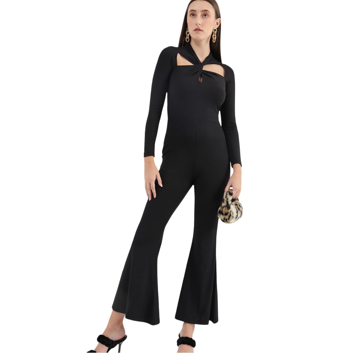bedazzle Women’s Black Twist-Front Flared Jumpsuit-picture-50