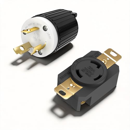 ENERLITES NEMA L6-30P & L6-30R Locking Plug and Receptacle for Generator 30 Amp 250 Volt 2 Pole 3 Wire Grounding Industrial Grade Heavy Duty UL Listed Black(1 Set)