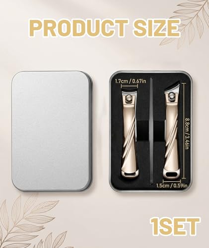 Image of 3Pcs Nail Clipper Set for Adults and Seniors, Professional Grooming Kit with Angled Design for Thick Nails, Champagne Gold, Nail Care Tools with Wide Opening and Nano File