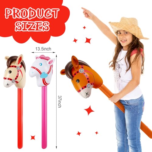Chivao 12 Pieces Inflatable Stick Horse Cute Horse Head Stick Blow up Balloon Colorful Cowboy Cowgirl Party Decorations for Themed Birthday Party(Red and Pink and Coffee Color) - Image 4
