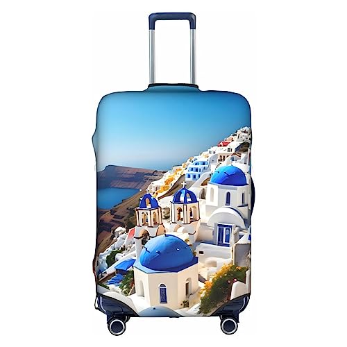 Santorini Greek Island Sea View Travel Luggage Cover Suitcase Protector Fits 18-22 Inch Luggage,Anti Scratch Dirt Covers