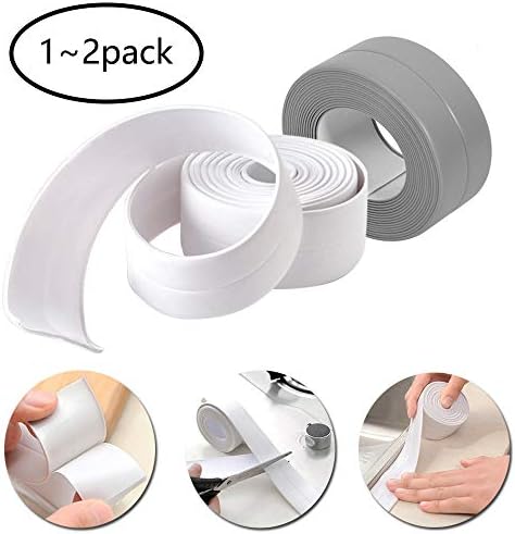 Caulk Strip Bathroom Caulking Tape Waterproof Flexible Self Adhesive Sealing Tape Mildew Proof for Bathtub Kitchen Toilet and Wall Corner 1.5inch x 11ft/38mm x 3.2m(White/Grey)