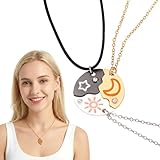 KOQAIIZ Collares de la Amistad Collar Estrella y Sol y Luna de la Plata de la aleación de Mejores Amigas para 3 niña BFF Collar de Cristales Accesorios de Amistad Colgantes Mujer