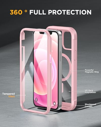 Image of Miracase Magnetic for iPhone 12 mini Case, [360 Full-Body Protection & Complete Camera Guard], Drop & Scratch-Resistant, Shockproof, Stylish Clear iPhone Case, iPhone 12 mini Cover, Gray Pink