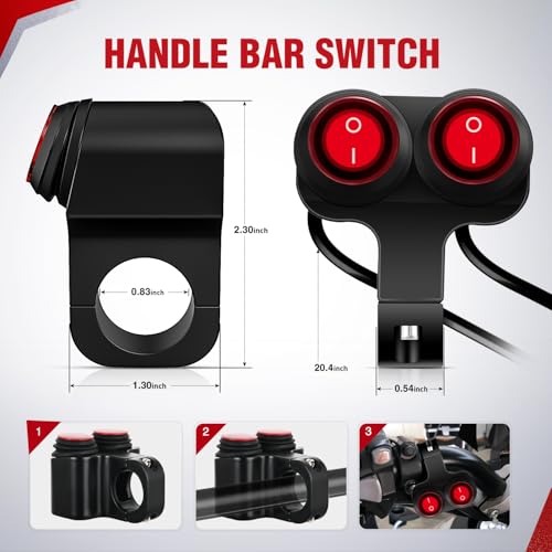 Nilight Motorcycle Handlebar Switch Plug and Play 12V ATV Light Switches Dual Push Button Waterproof ON Off for UTV Driving Lights Fits 22mm Handlebars by Nilight - Image 2