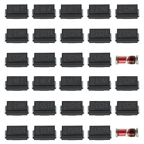 OTOTEC Juego surtido de 300 diodos SMD rectificadores/recuperación rápida/conmutación/diodo Schottky 15 valores M1 M4 M7 S1M S2M S3M SS14 SS16 SS24 SS26 SS34 SS36 RS1M US1M LL4148