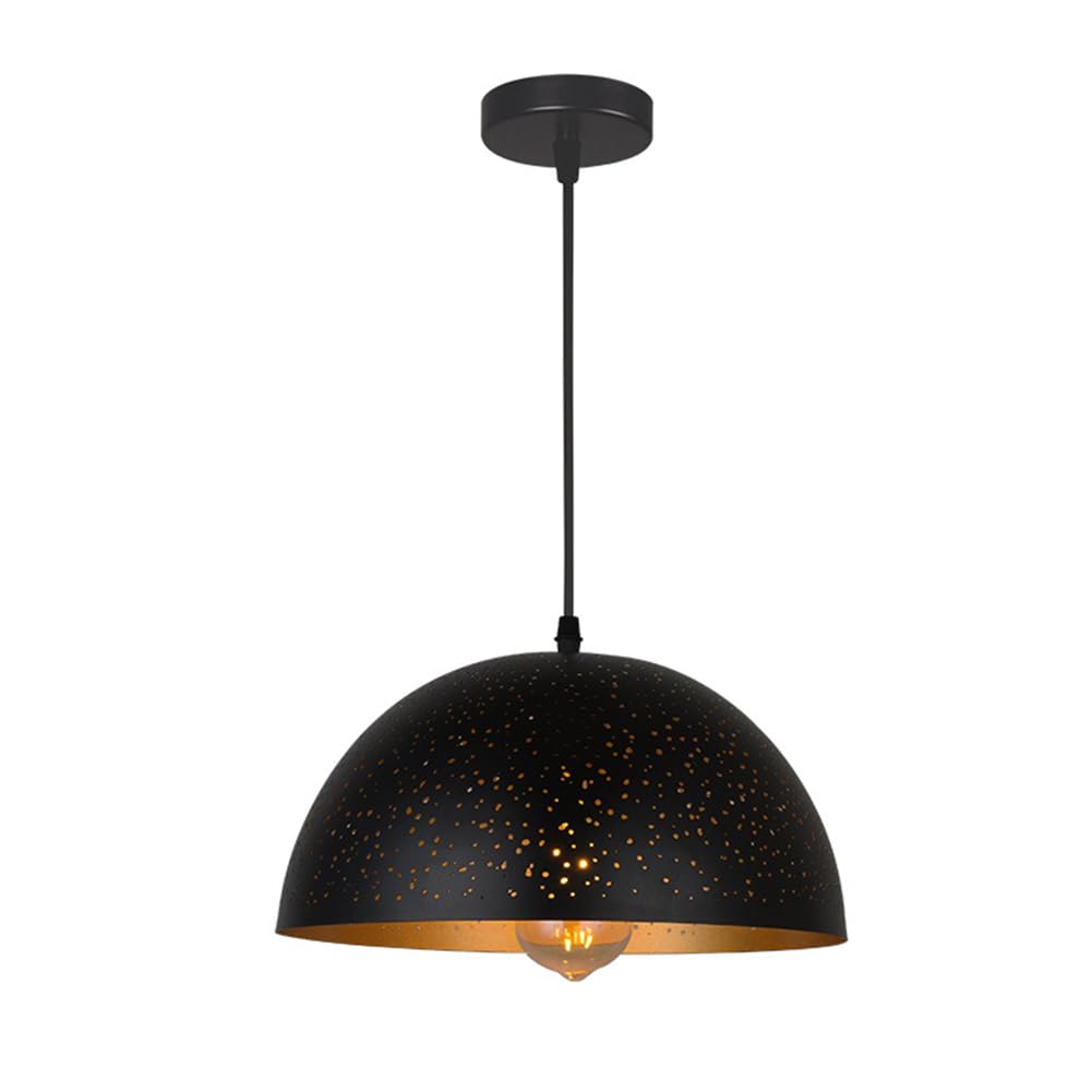 KBUUKYYXouy Creative Black Gold Pendant Lighting for Dining Room, Industrial Style Dome Semicircle Light Fixture for Kitchen Island, Retro Ceiling Hanging Lamp, Chandelier for Bar Counter (11.8in)